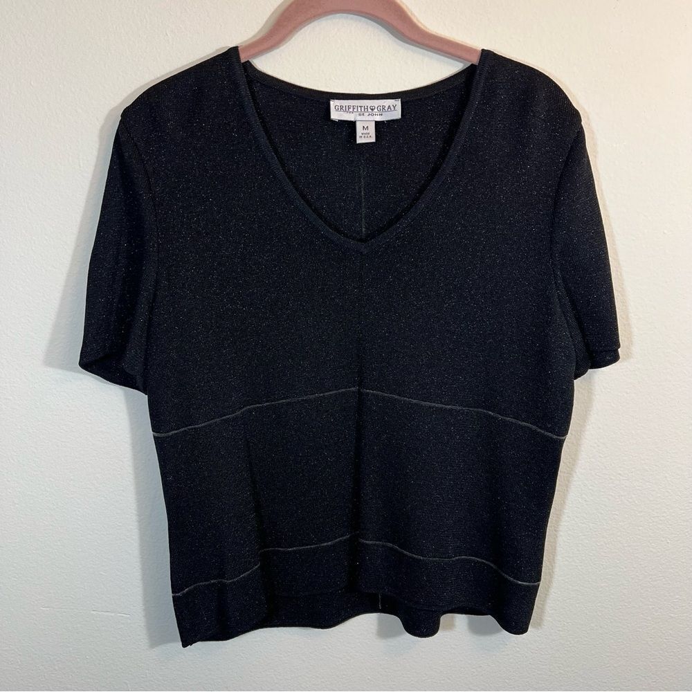 ✨ Griffith Gray for St. John Women’s Black Sparkly Blouse Top Medium